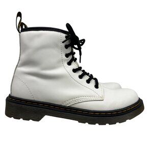 Dr. Martens 1460 White Leather Rubber Sole High Top Boots Side Zip Youth Size 4
